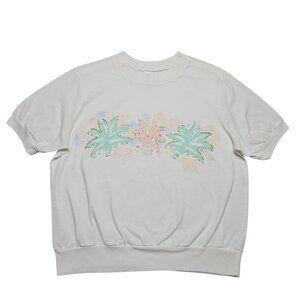 Vintage Jantzen Top Womens Large White Floral Beaded Short Sleeve 1980s Shirt